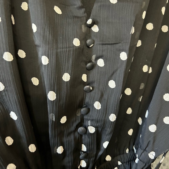 Crinkle Chiffon Romper. Ruffled neckline, cinched waist. - Picture 3 of 5